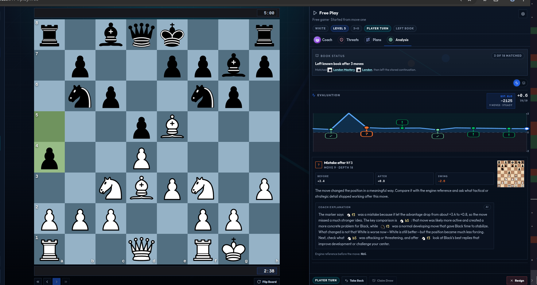 Play With Theory AI explanation beside the exact chess position and engine line